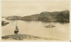Image of Bowdoin at anchor in Sukkertoppen